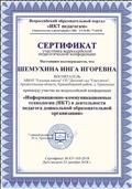 Сертификат участника всероссийской педагогической конференции "Информационно-коммуникационные технологии (ИКТ) в деятельности педагога дошкольной образовательной организации".
